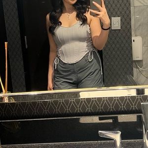 Grey Corset Side Tie Top